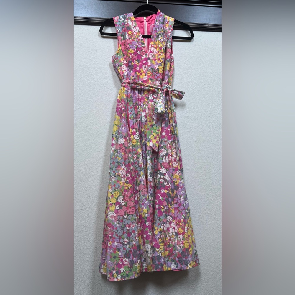 Kate Spade floral pleated midi dress with tie waist size 0